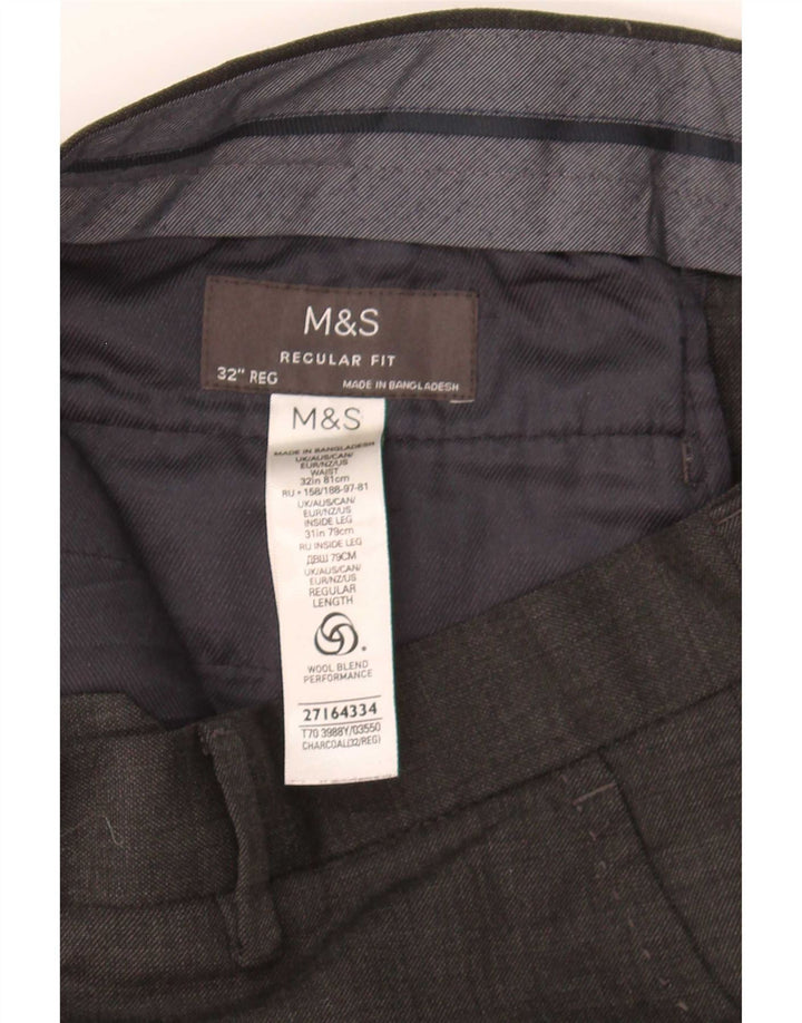 Calça masculina de ajuste regular Marks & Spencer W32 L31 lã cinza