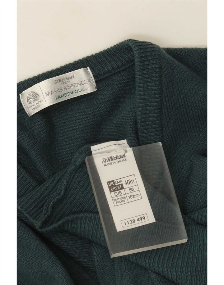 Suéter masculino Marks & Spencer St. Michael com decote em V verde médio