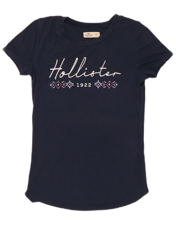 Camiseta feminina HOLLISTER com estampa gráfica UK 6 XS azul marinho algodão