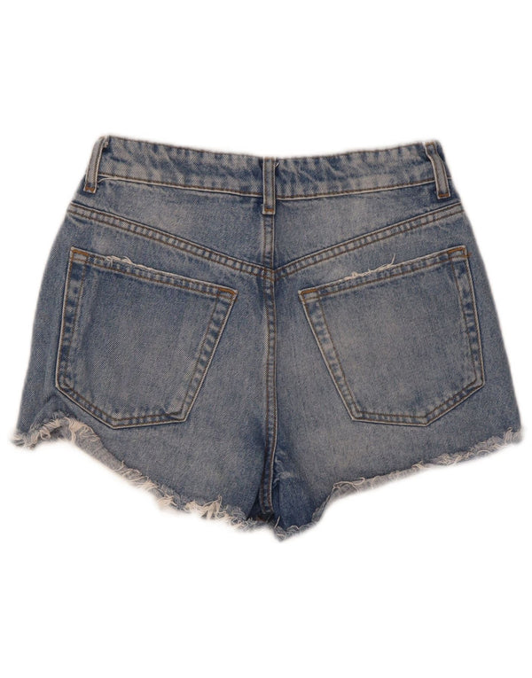 Zara Shorts jeans feminino desgastado UE 34 2XS W24 azul algodão