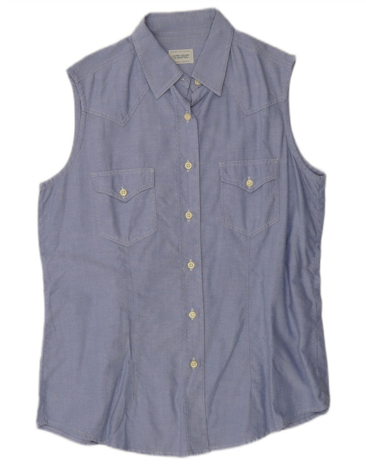 Camisa feminina sem mangas BENETTON IT 46 grande algodão azul