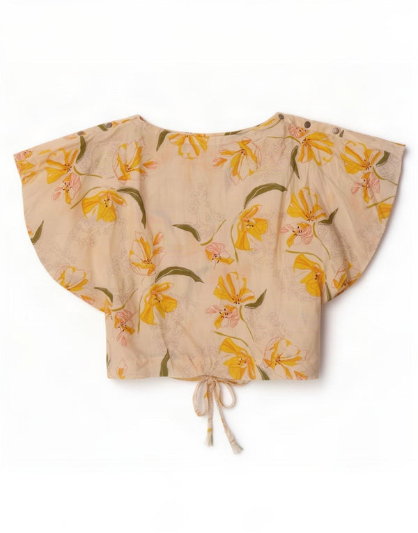 Blusa cropped feminina Zara UK 12 médio branco floral Lyocell