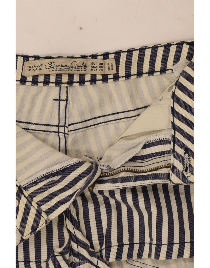 Hot Pants Feminino Zara EU 38 Pequeno W28 Listrado Azul Marinho