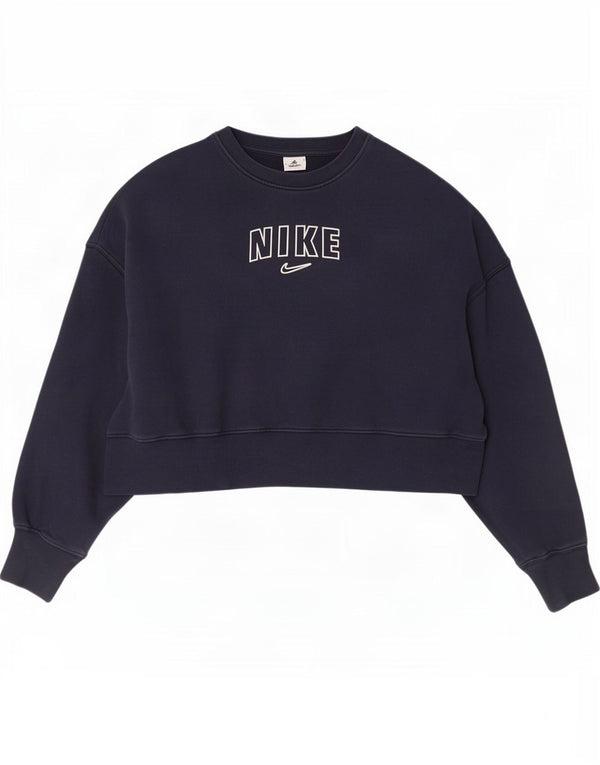 Suéter Nike Feminino Oversized Crop Graphic Jumper UK 10 Pequeno Azul Marinho