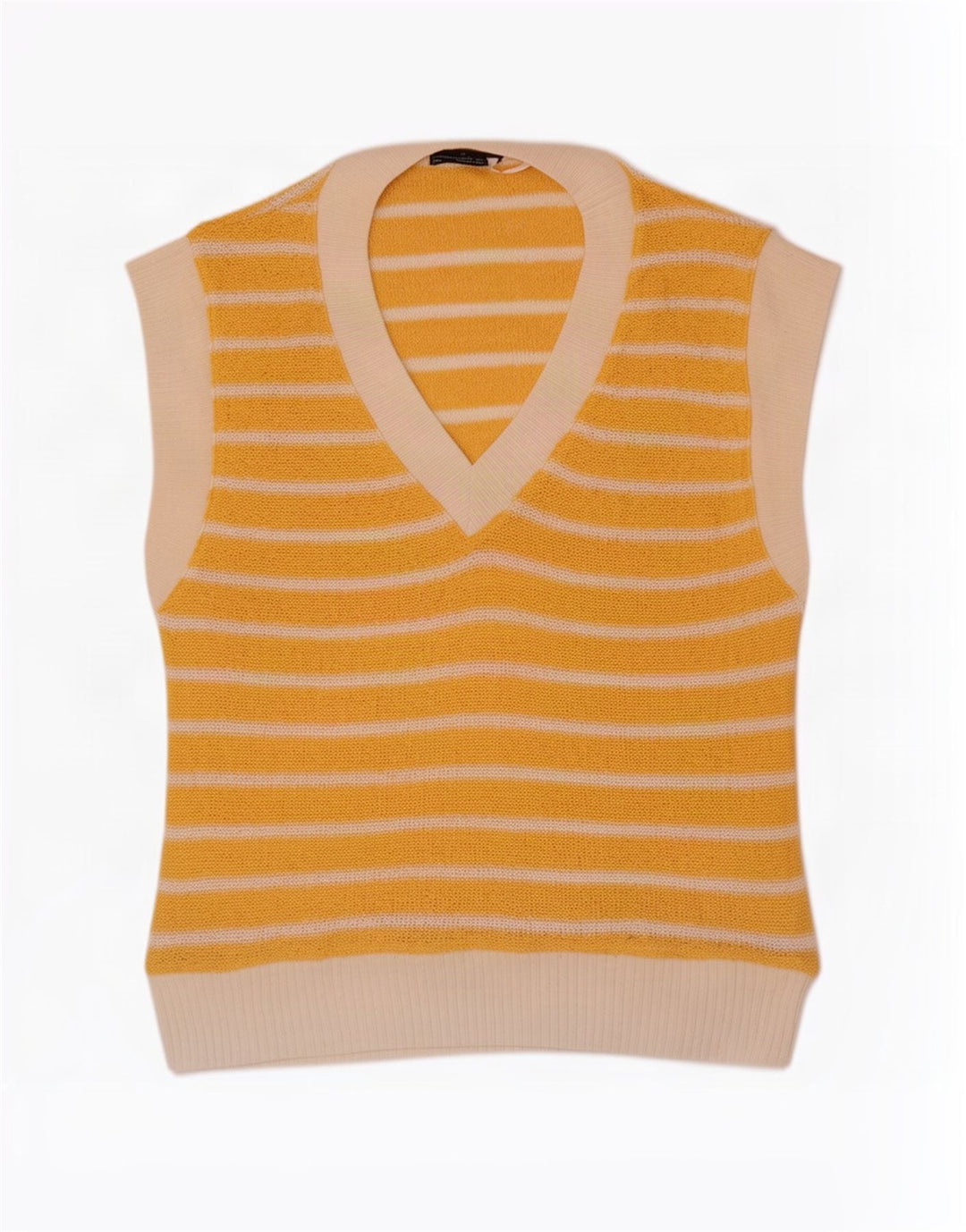 Regata feminina Zara UK 14 poliéster listrado amarelo médio