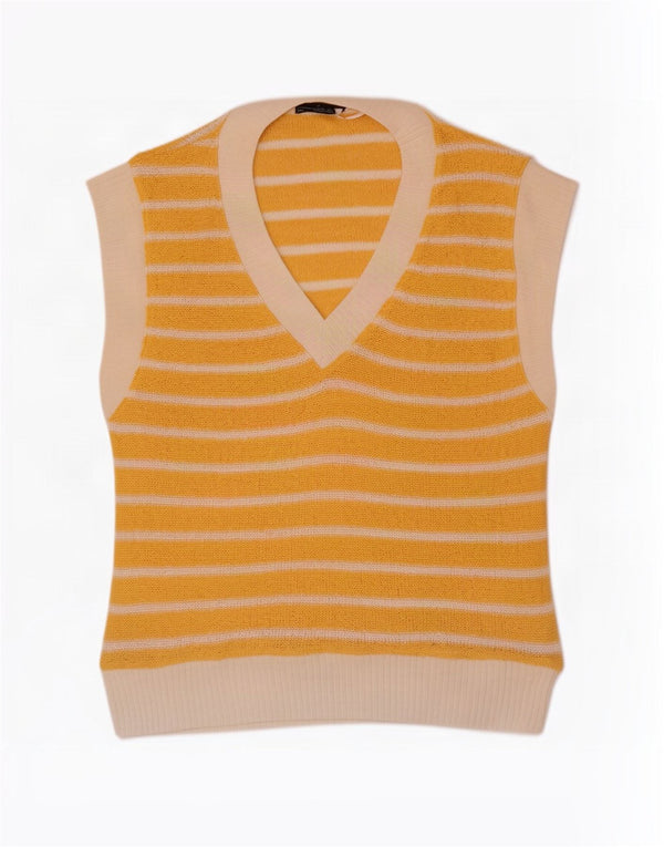 Regata feminina Zara UK 14 poliéster listrado amarelo médio