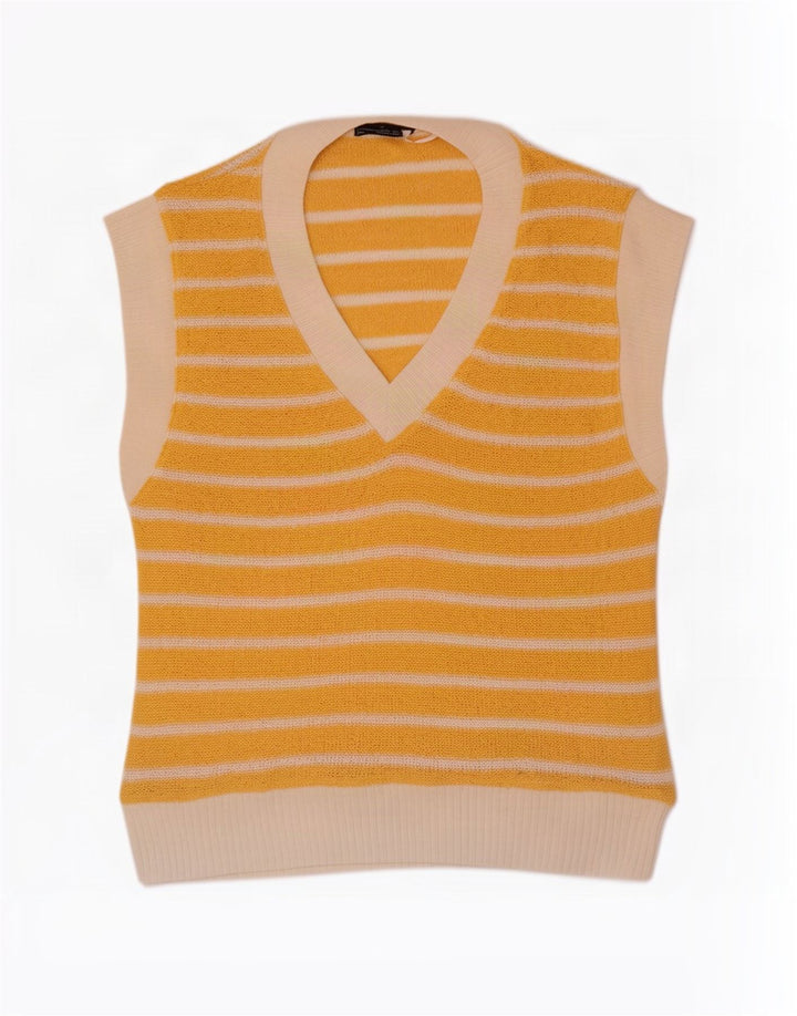 Regata feminina Zara UK 14 poliéster listrado amarelo médio