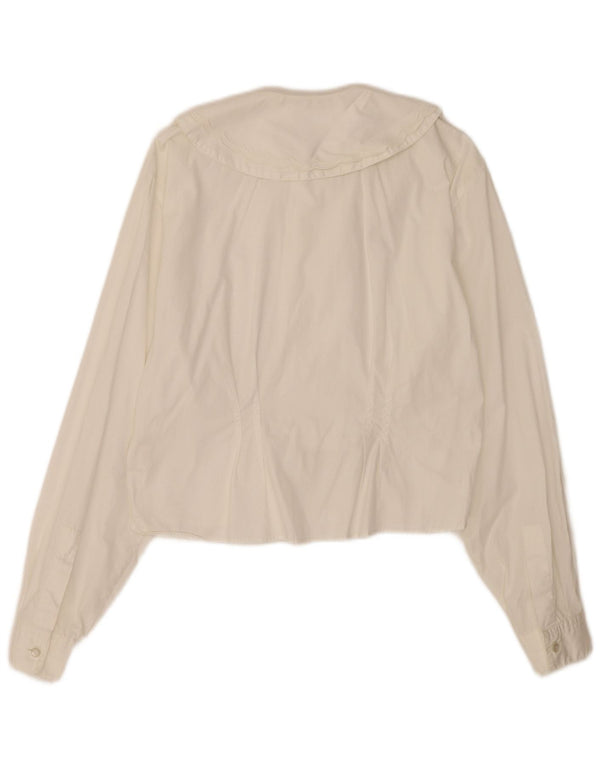 Blusa feminina vintage de manga comprida UK 12 algodão branco médio