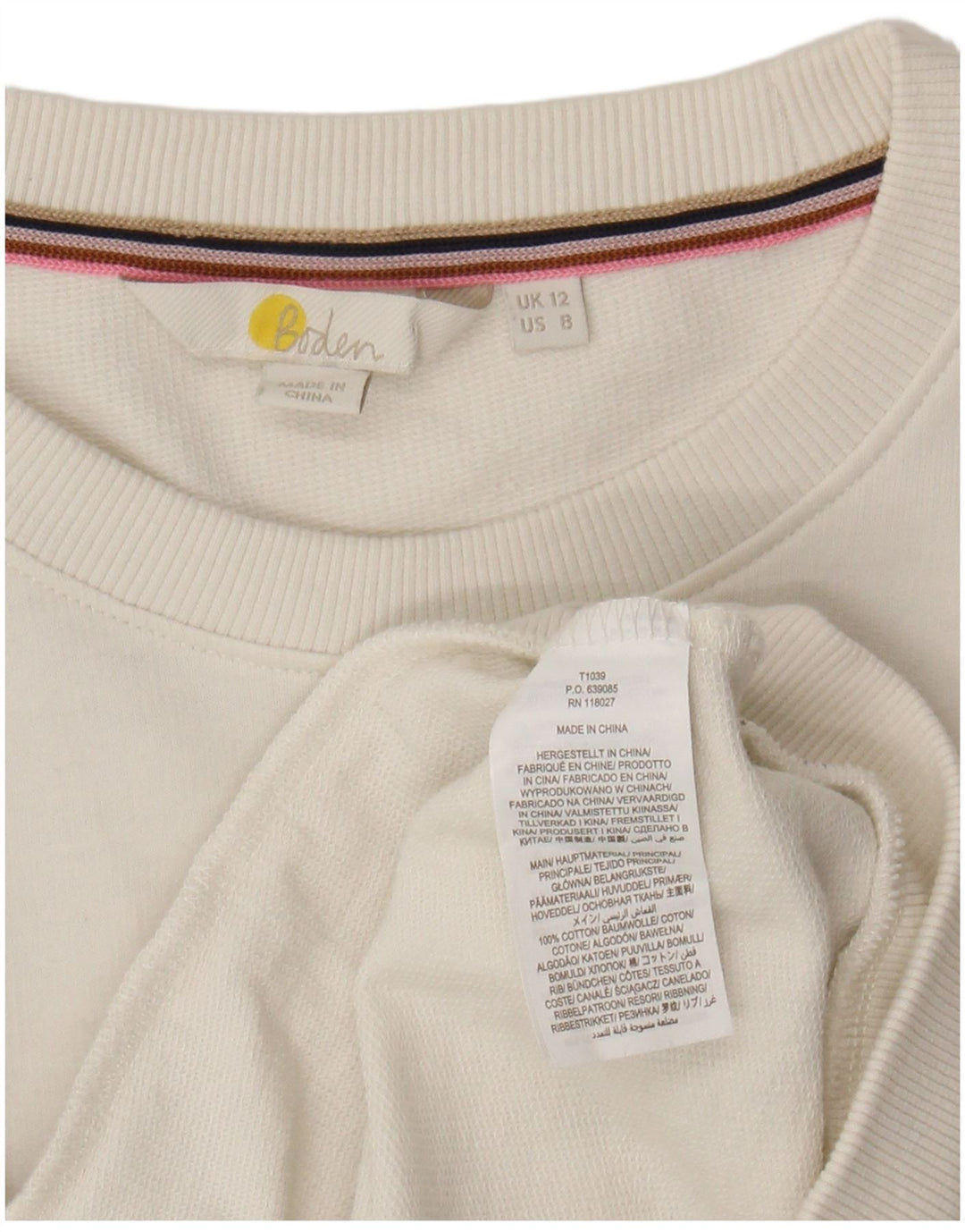 Suéter feminino BODEN UK 12 algodão branco médio
