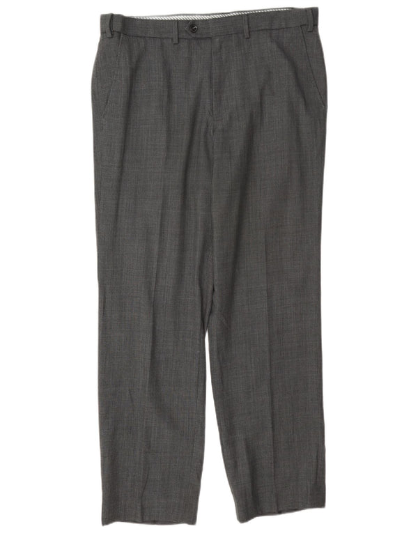 Calça masculina de terno reto Marks & Spencer W34 L31 poliéster cinza