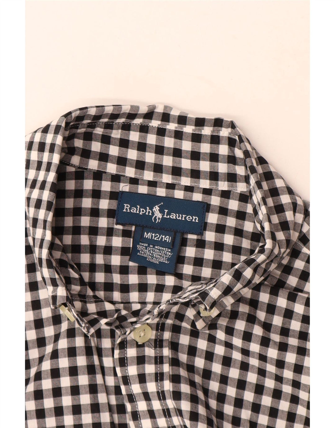 Ralph Lauren Camisa gráfica masculina 12-13 anos médio preto algodão guingão