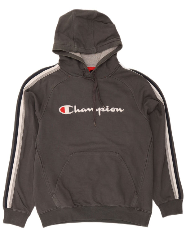 Jumper masculino com capuz gráfico Champion grande cinza algodão esportivo