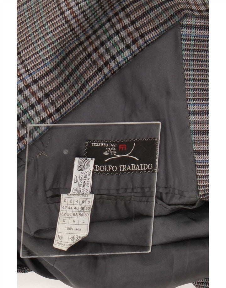 Adolfo Trabaldo Jaqueta masculina de 2 botões Blazer IT 48 Lã xadrez cinza médio