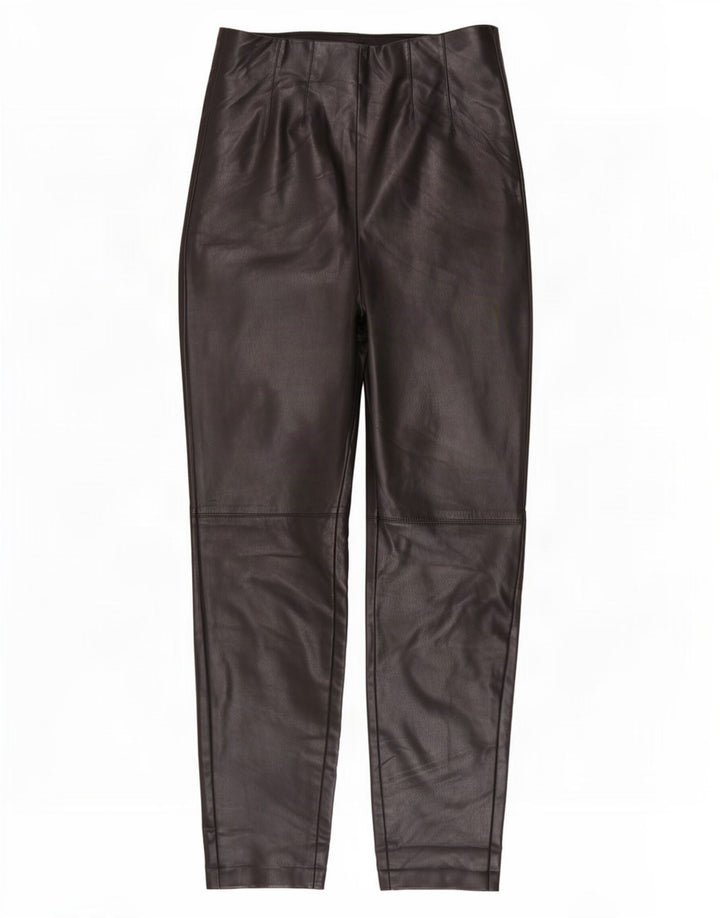 Calça feminina skinny de couro Zara pequena W26 L27 poliéster preto