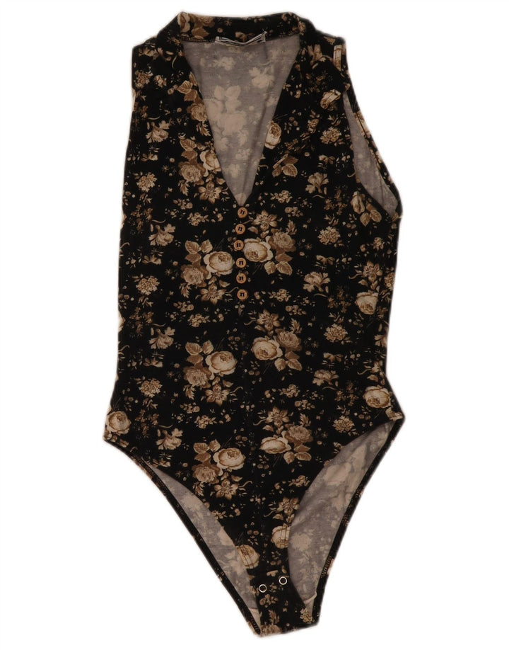 Body feminino sem mangas ONYX UK 8 pequeno preto floral