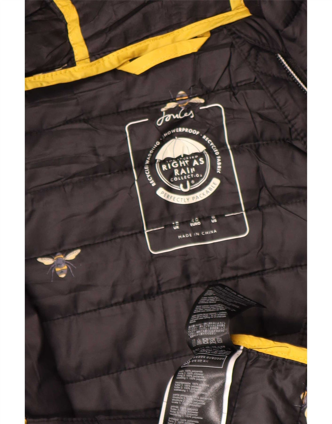 Joules Casaco masculino acolchoado com capuz UK 12 médio preto poliamida