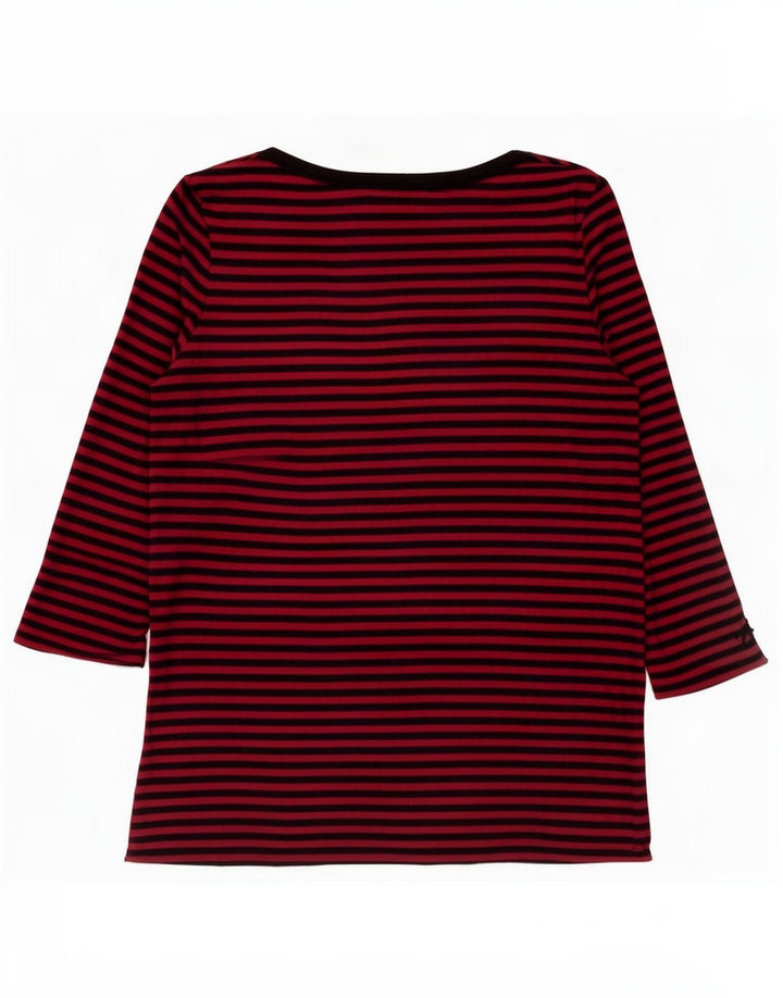 Top feminino Benetton manga 3/4 UK 12 algodão listrado vermelho médio