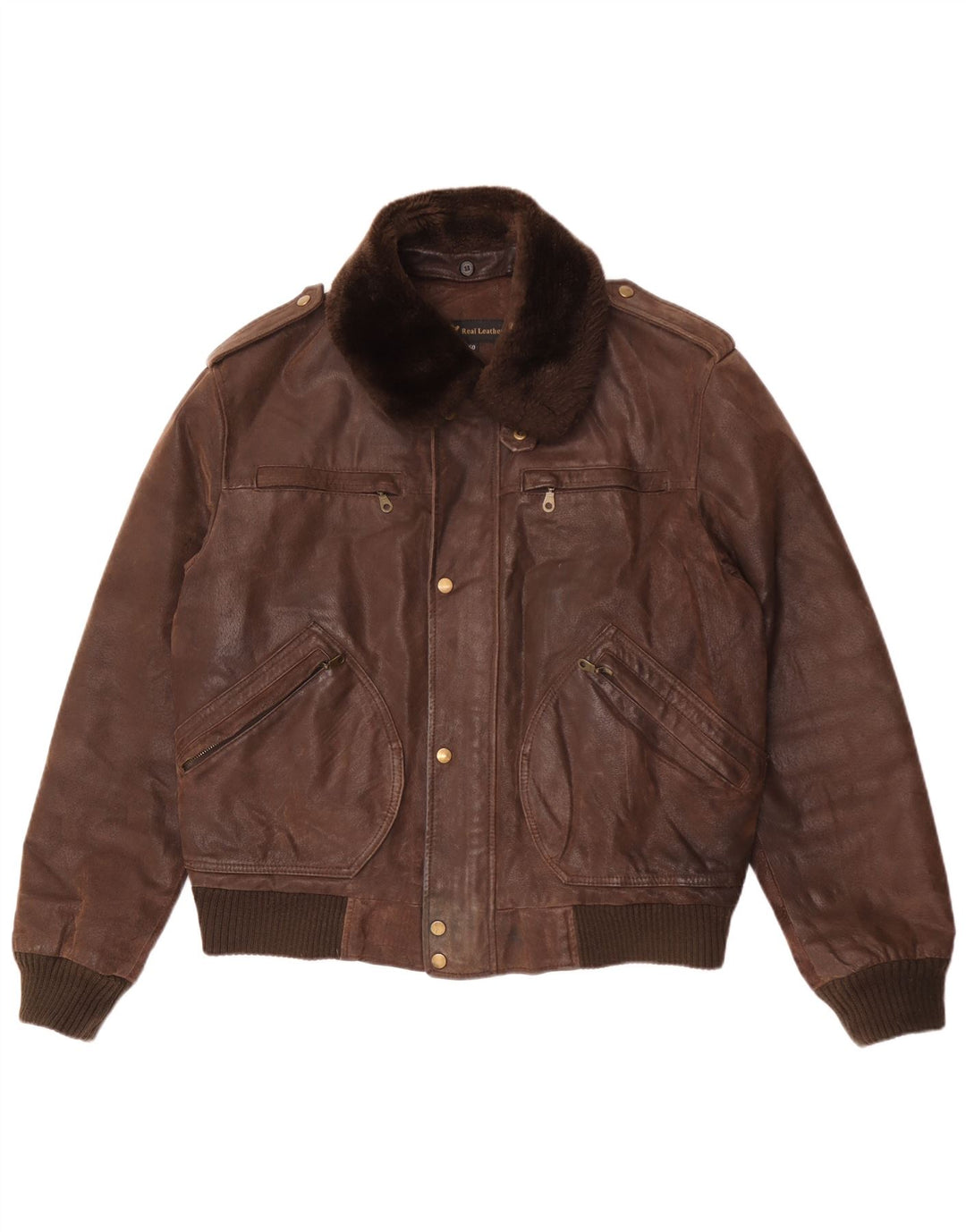 Jaqueta de couro vintage para aviador de vôo masculino 50 couro marrom grande