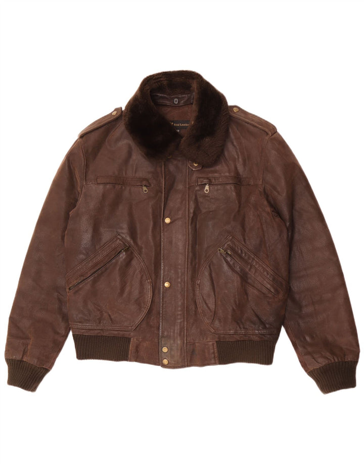 Jaqueta de couro vintage para aviador de vôo masculino 50 couro marrom grande