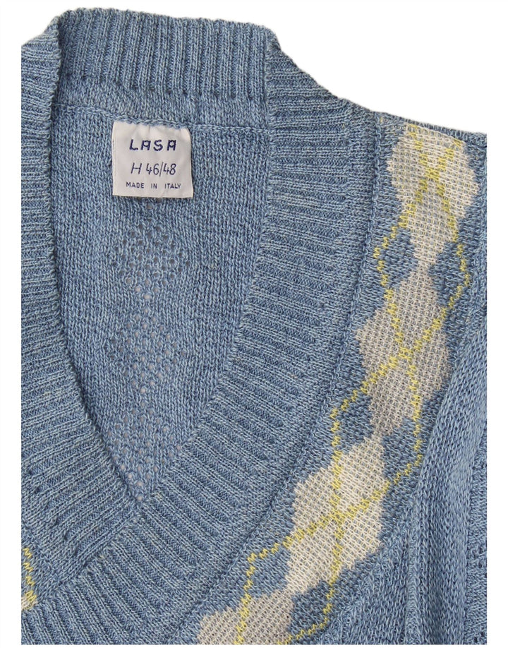 Suéter feminino Lasa com decote em V IT 46/48 grande azul argyle/diamante
