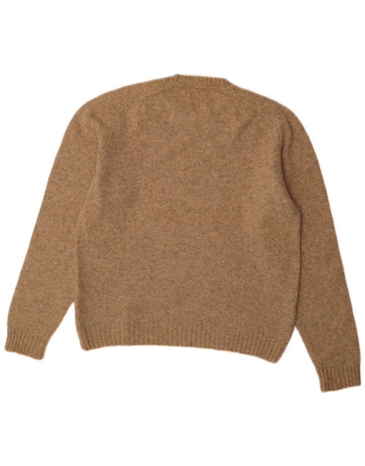 Suéter masculino Zara com gola redonda, lã grande bege manchada