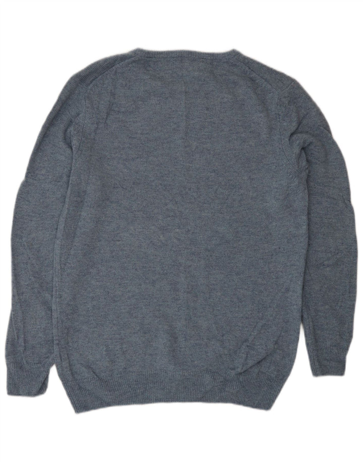 Suéter masculino Marks & Spencer com gola canoa e lã azul médio clássico