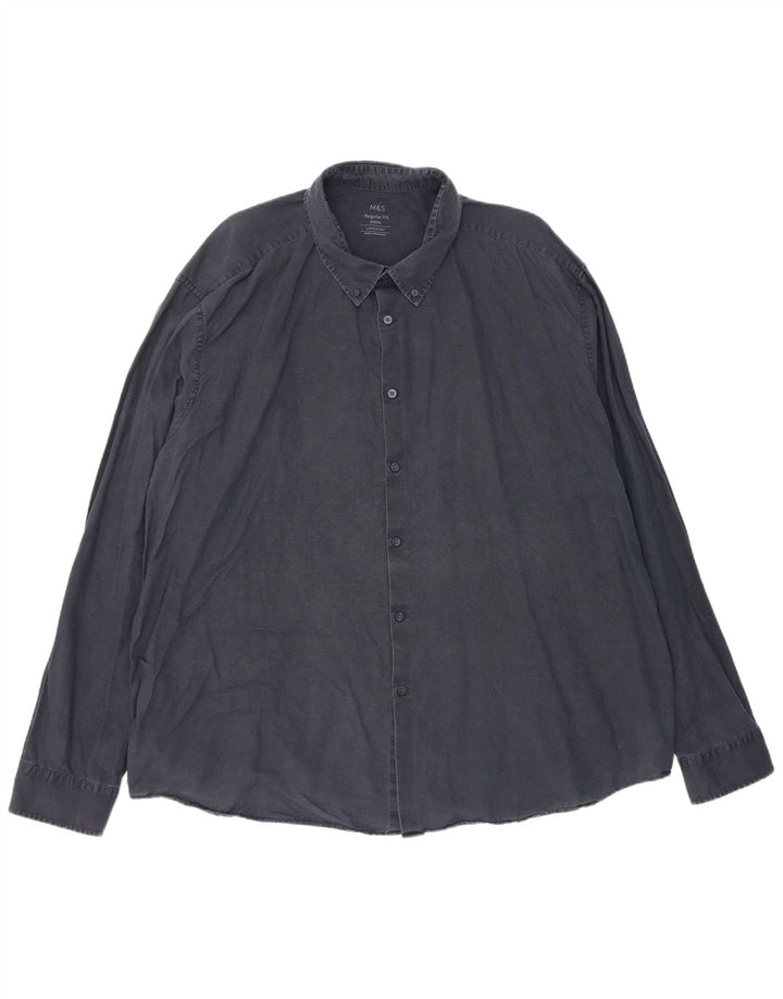 Camisa masculina de ajuste regular Marks & Spencer 4XL linho azul marinho