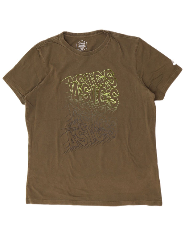 Camiseta gráfica masculina Asics Top grande algodão cáqui