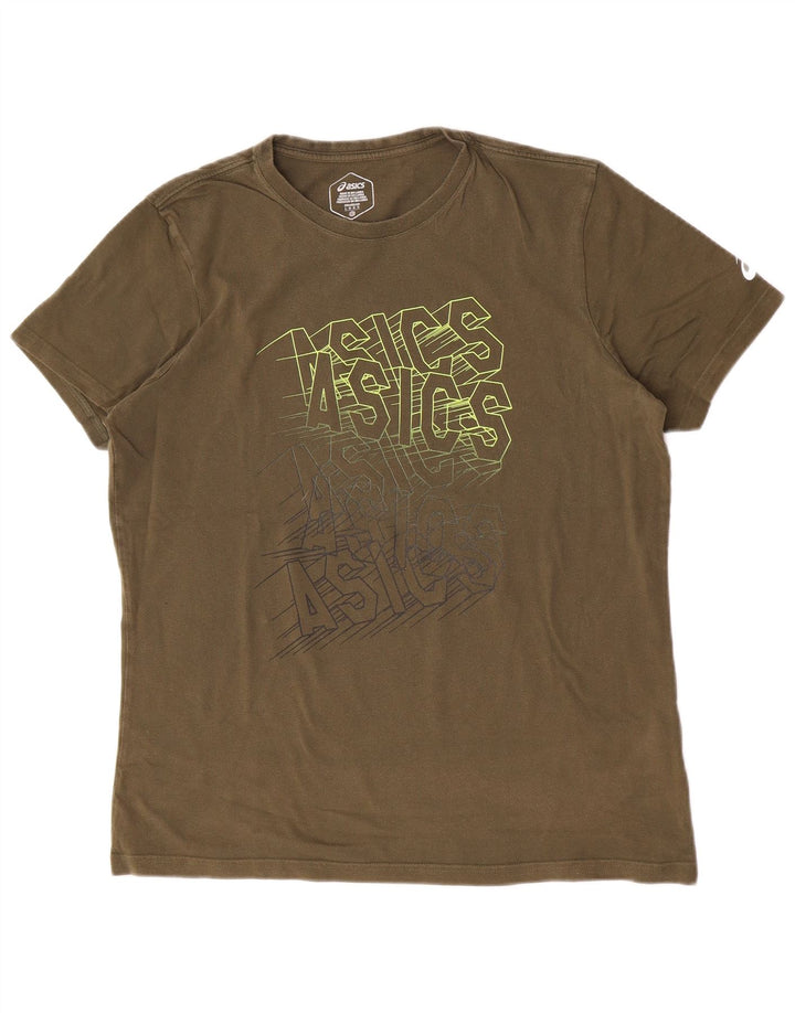 Camiseta gráfica masculina Asics Top grande algodão cáqui