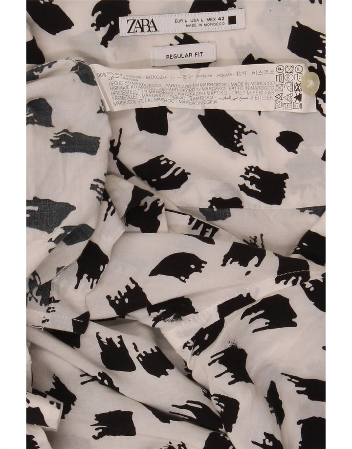 Zara Camisa masculina de manga curta regular fit grande viscose manchada branca
