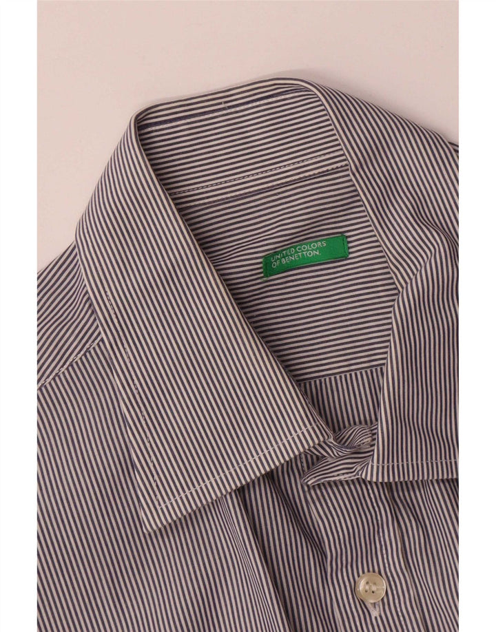 Camisa masculina Benetton média listrada azul marinho