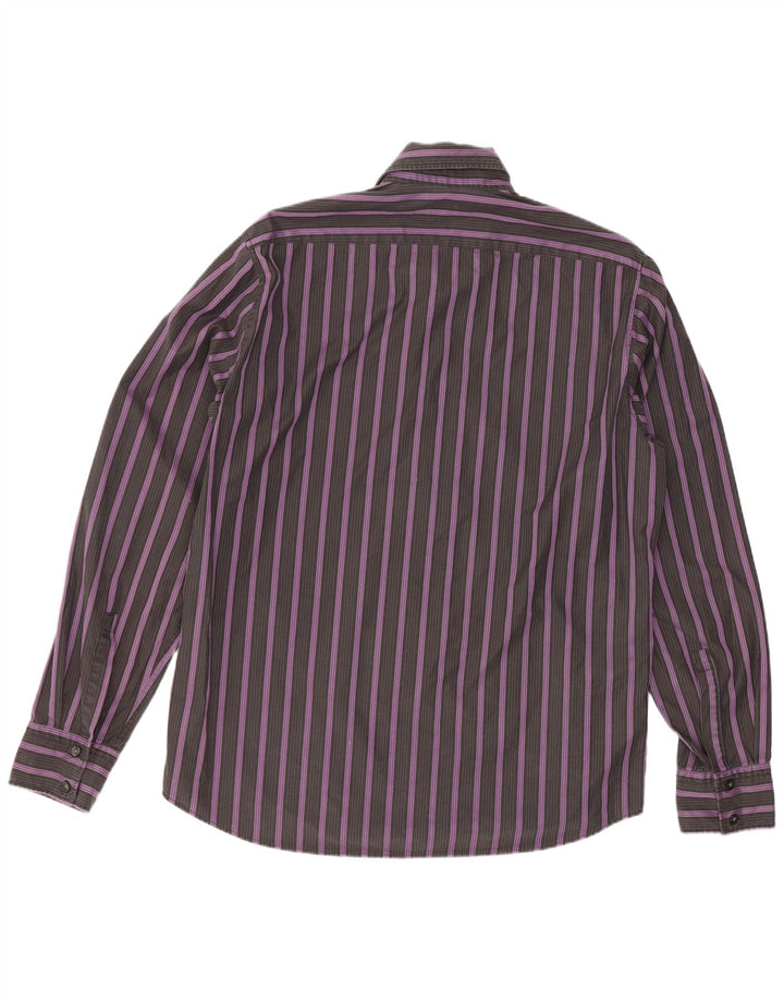 Hugo Boss Mens Classic Fit Camisa Médio Roxo Listrado Algodão