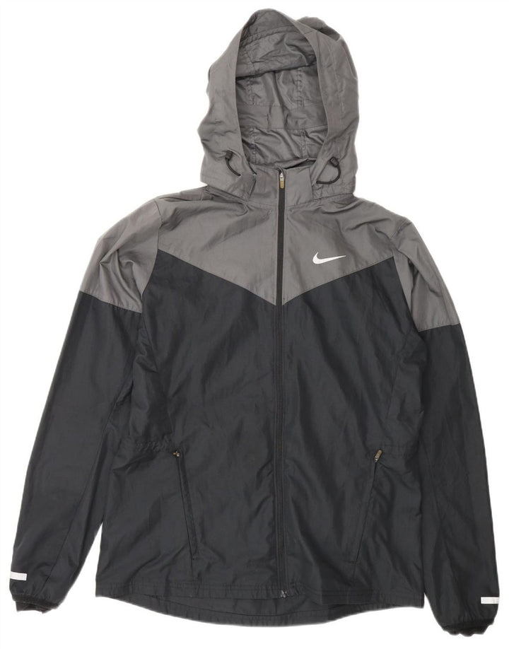 Jaqueta de chuva masculina NIKE com capuz UK 38 médio preto colorblock poliéster
