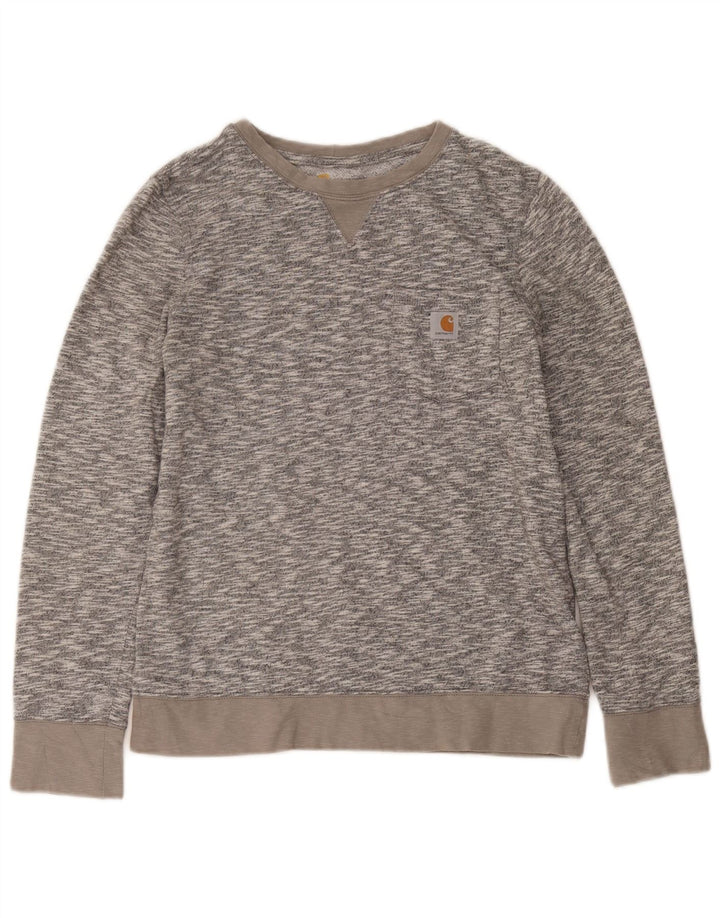 Carhartt moletom feminino jumper US 4/6 pequeno algodão manchado cinza