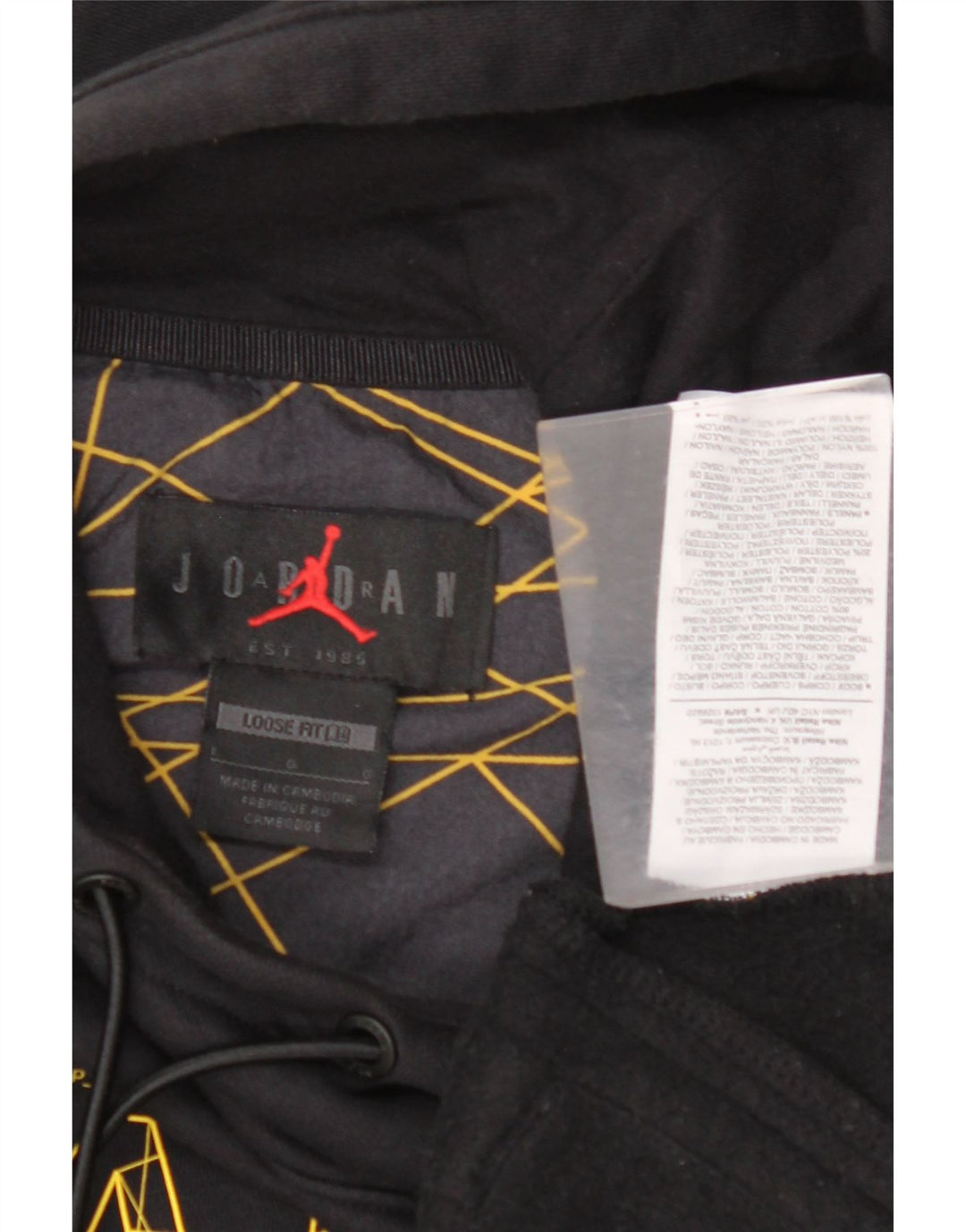 JORDAN Mens Paris Graphic Loose Fit Hoodie Jumper Grande Preto Geométrico