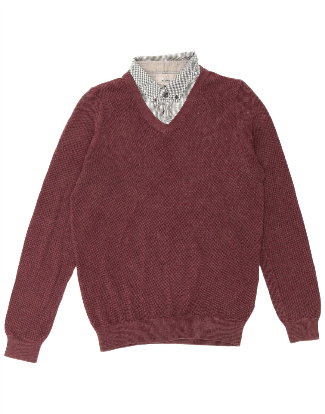 Suéter masculino Marks & Spencer de ajuste regular com gola polo pequeno Borgonha