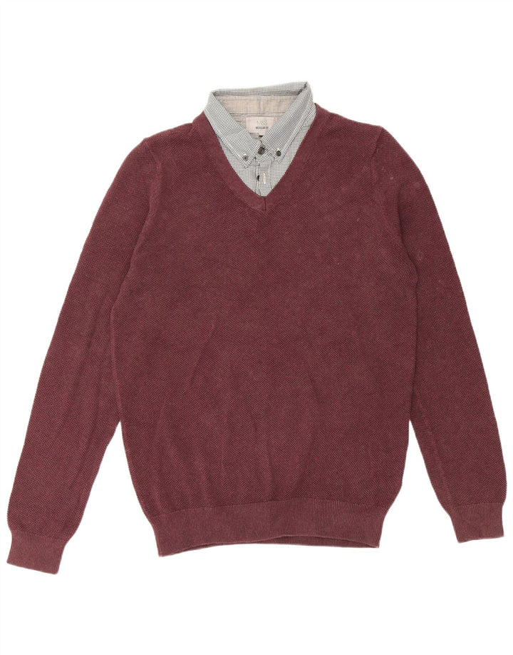 Suéter masculino Marks & Spencer de ajuste regular com gola polo pequeno Borgonha