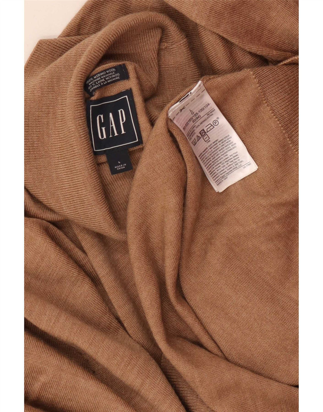 Suéter masculino Gap com gola redonda, lã Merino grande bege manchada