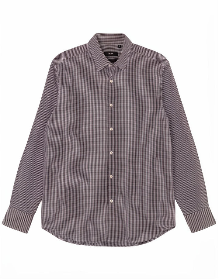 Camisa masculina de ajuste regular Hugo Boss tamanho 41 16 grande azul guingão