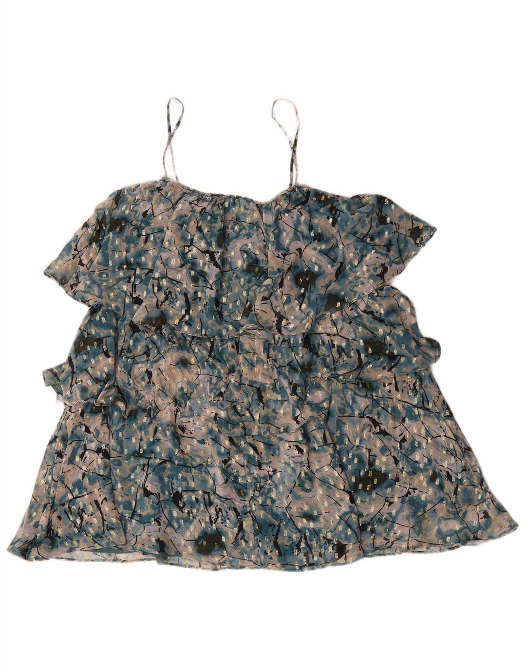 Vestido feminino Zara com padrão abstrato em camadas Reino Unido 16 grande poliéster verde