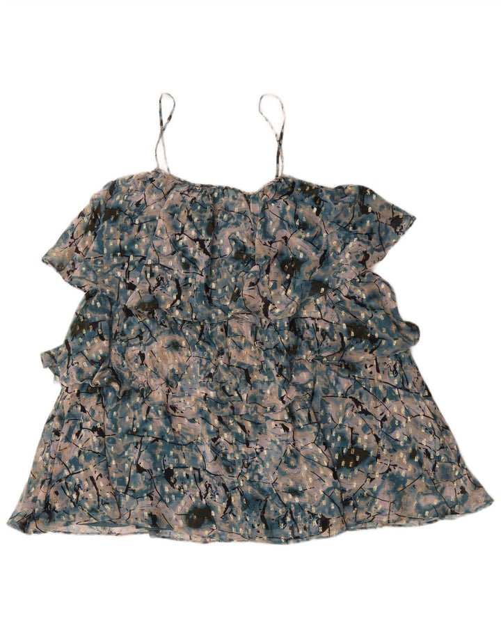 Vestido feminino Zara com padrão abstrato em camadas Reino Unido 16 grande poliéster verde