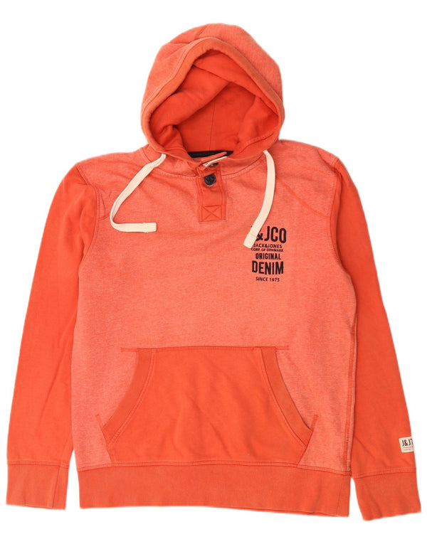 Jack & Jones Mens Graphic Button Neck Hoodie Jumper Medium Pink Colourblock
