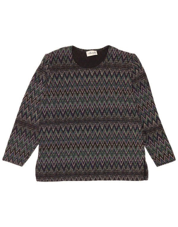 Blusa feminina vintage de manga comprida UK 16 grande Chevron multicolorido