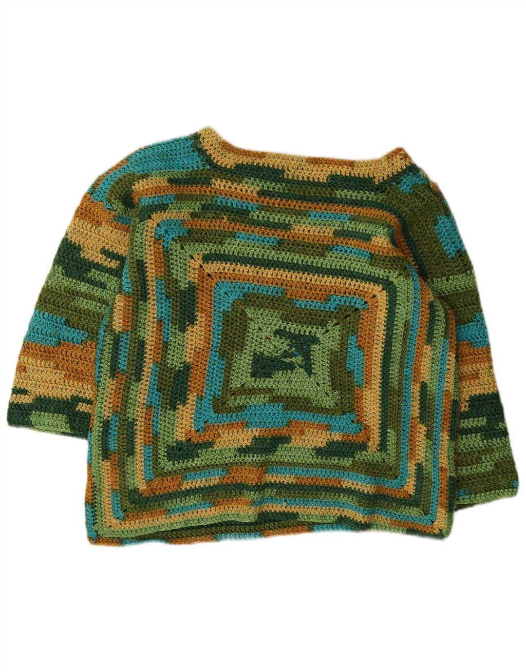 Suéter feminino vintage com gola canoa UK 14 médio multicolorido