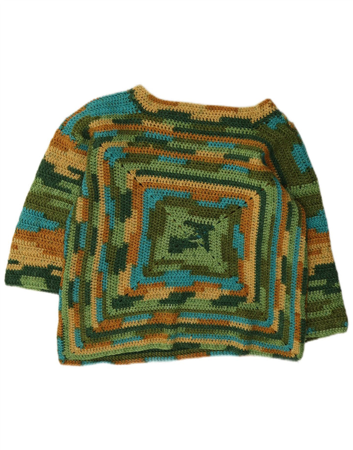 Suéter feminino vintage com gola canoa UK 14 médio multicolorido