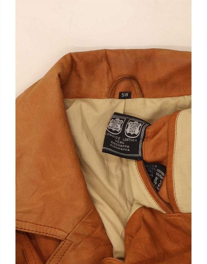 Jaqueta blazer masculina vintage de couro com 3 botões UE 58 4XL marrom
