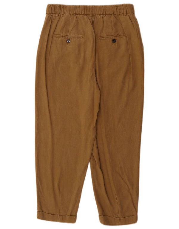 Calça feminina Zara cintura alta cônica cortada pequena W26 L24 bege Lyocell