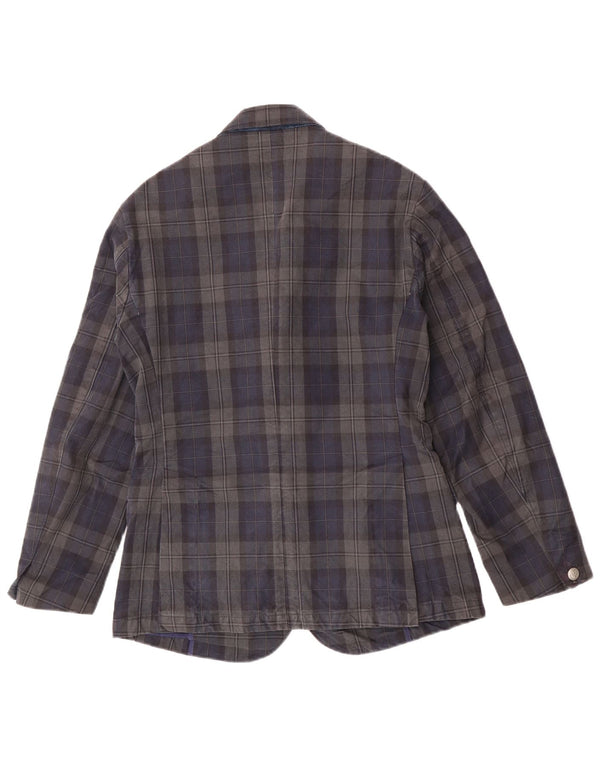 Jaqueta blazer masculina Jaggy com 3 botões IT 48 algodão xadrez azul marinho médio