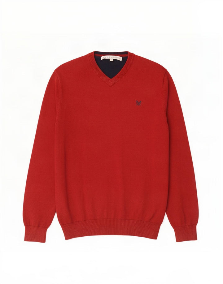 Suéter masculino J. Crew com decote em V de algodão vermelho médio