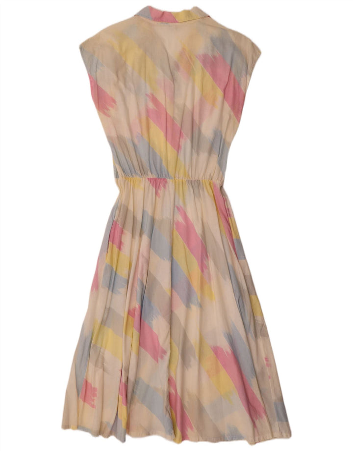 Vestido vintage feminino linha A UK 14 médio listrado multicolorido
